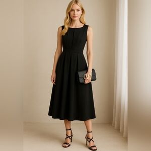 100% Silk Black Halo Midi Dress sz 4